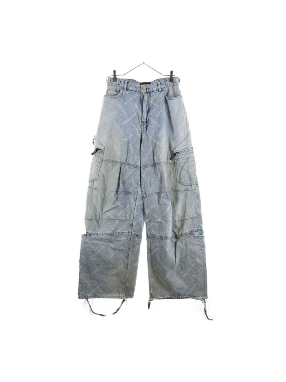Balenciaga Logo All Over Print Distressed Baggy Denim Pants Indigo